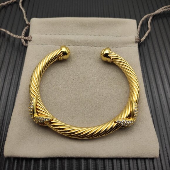 18k gold plated 7mm diamond double X bracelet - Picture 1 of 5